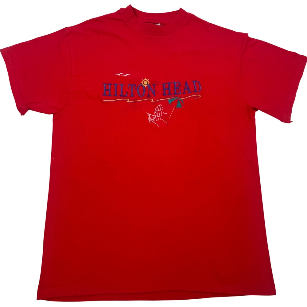 Vintage Top Threads Hilton Head South Carolina Red Embroidered T-Shirt Large USA
